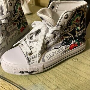Ed Hardy White High-Tops with Colorful Tattoo Art